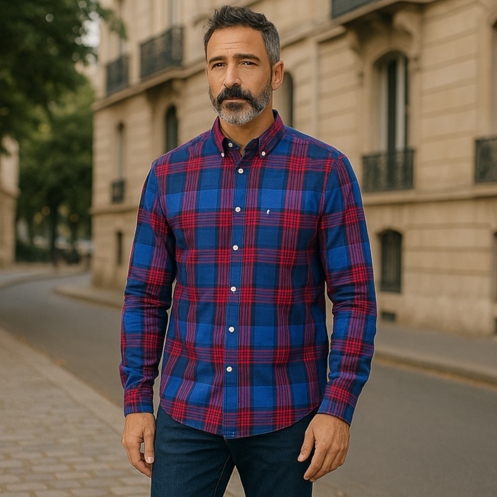 Tommy Hilfiger Plaid Button Down Shirt Mens M Classic Fit Blue Red Logo